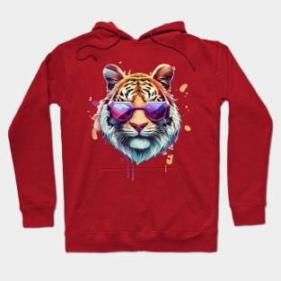 Cool tiger wearing sunglasses pastel watercolor splash Hoodie